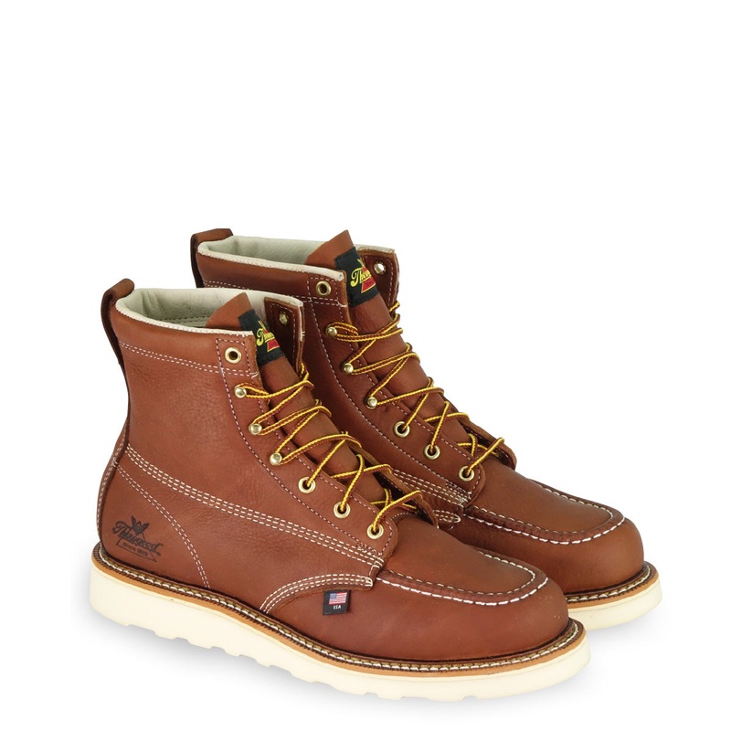 Thorogood Men's American Heritage 6" Tobacco (814-4200) or Black Walnut (814-4266) Leather Moc Toe MAXWear Wedge Non-Safety Toe Work Boot