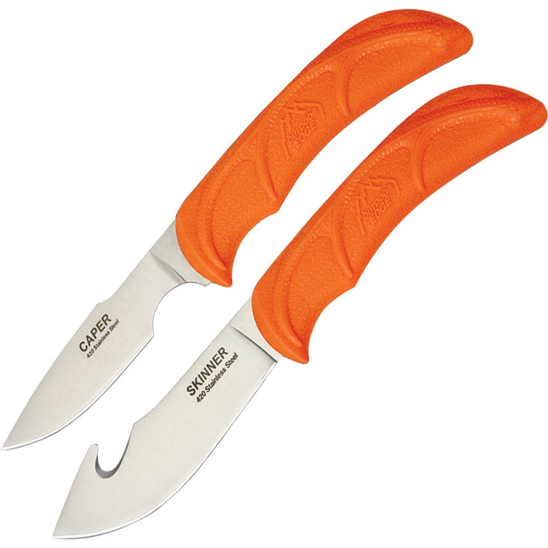 Outdoor Edge Wild Pair Combo 2pc Orange TPR Stainless Fixed Blade Knife Set WR1C