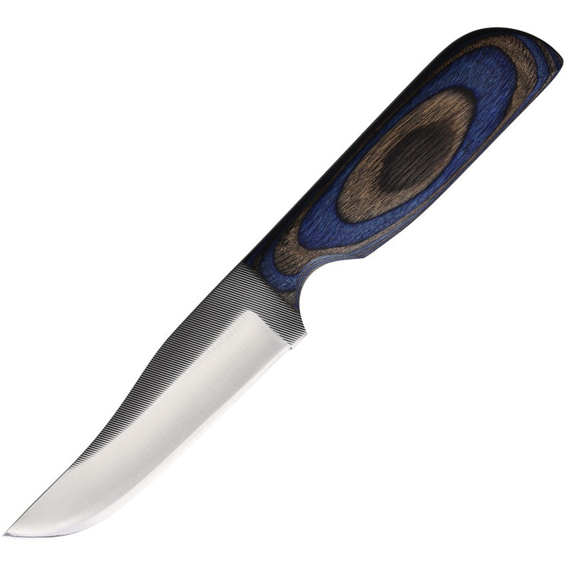 Anza Blue & Black Wood Clip Pt Fixed Blade Knife w/ Leather Belt Sheath 709RBBW