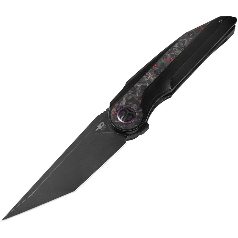 Bestech Knives Blind Fury Black Titanium & Red CF Folding M390 Knife T2303E