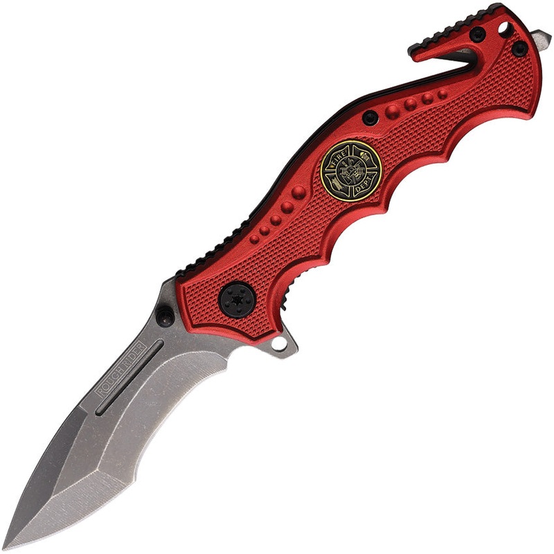 Rough Ryder Fire Fighter Rescue Linerlock Red Aluminum Folding Pocket Knife 2514- On Sale