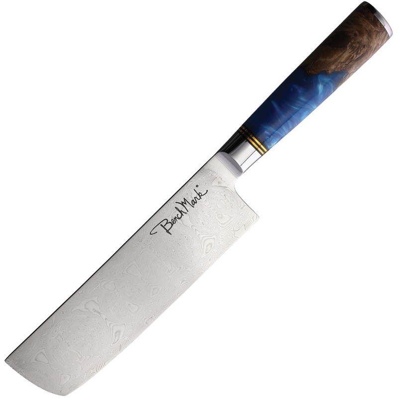 Benchmark Chopper Japanese Curly Birch & Resin Damascus Kitchen Knife 123   - On Sale