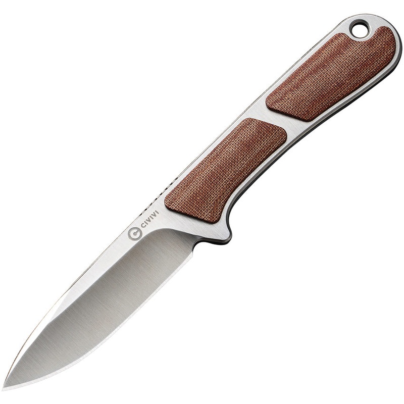 Civivi Mini Elementum Brown Linen Micarta Nitro-V Fixed Blade Neck Knife 230102