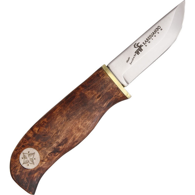 Karesuando Kniven Vuonjal Brown Curly Birch 12C27 Steel Fixed Blade Knife 3633   - On Sale