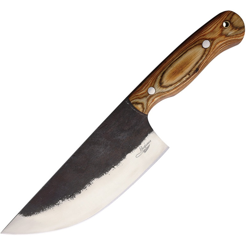 BenJahmin Knives Camp Cleaver Tan Wood Stainless Fixed Blade Knife 029
