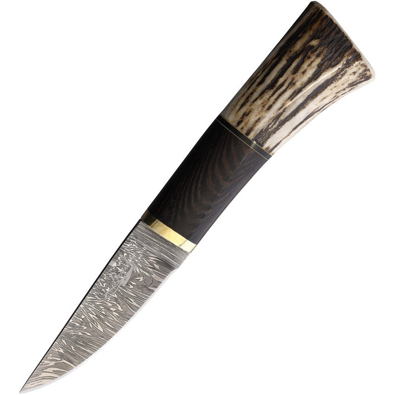 BenJahmin Knives Stag & Wood & Brass Damascus Steel Fixed Blade Knife 022