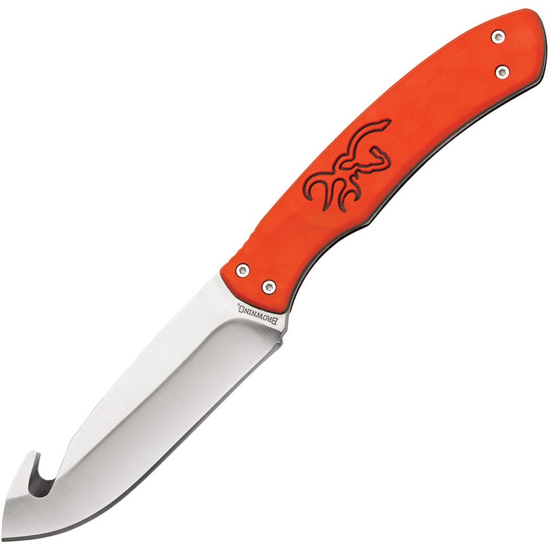 Browning Primal Guthook Orange Rubber Stainless Steel Fixed Blade Knife 0356- On Sale