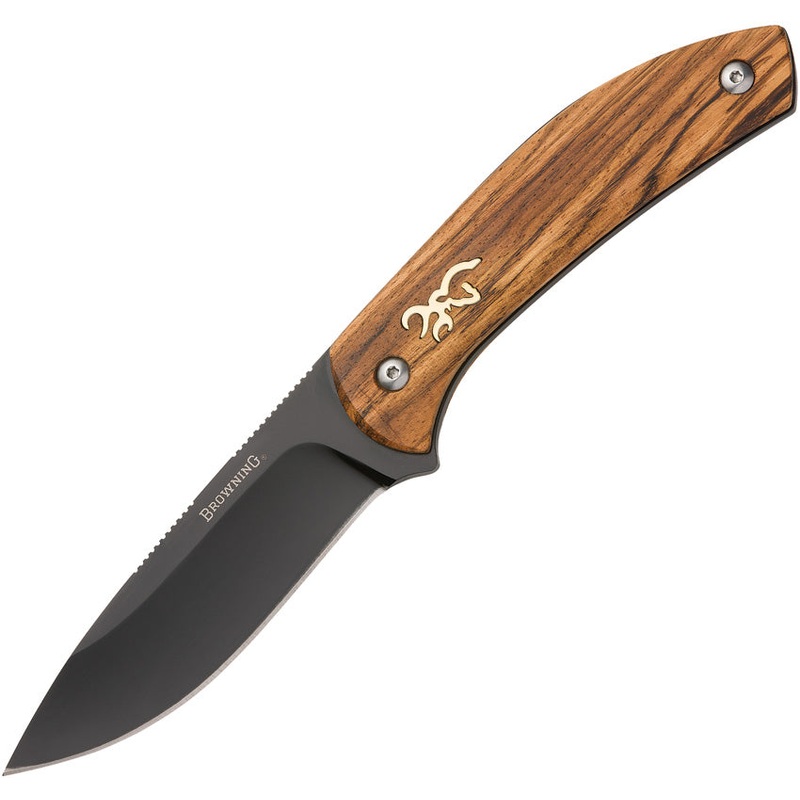Browning Zebra Wood Brown & Tan Black Stainless 7Cr17MoV Fixed Blade Knife 0491