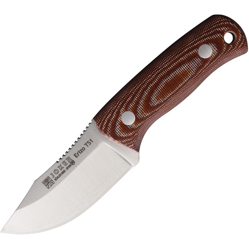 Joker Erizo TS1 Brown Micarta Bohler N695 Fixed Blade Knife w/ Belt Sheath CD81