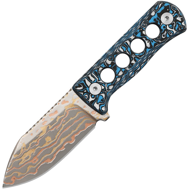 QSP Knife Canary Frost Carbon Fiber Copper Damascus Fixed Blade Neck Knife 141G