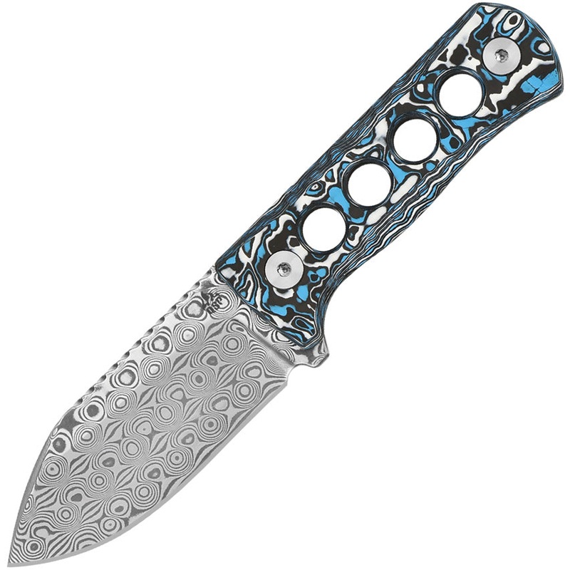 QSP Knife Canary Frost Carbon Fiber Damascus Steel Fixed Blade Neck Knife 141I