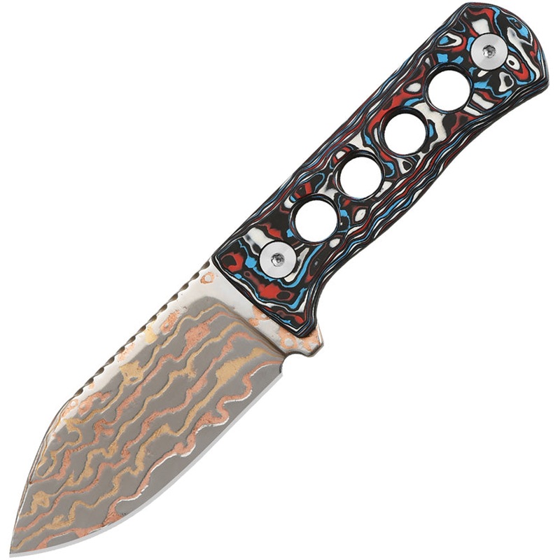 QSP Knife Canary Nebula Carbon Fiber Copper Damascus Fixed Blade Neck Knife 141H