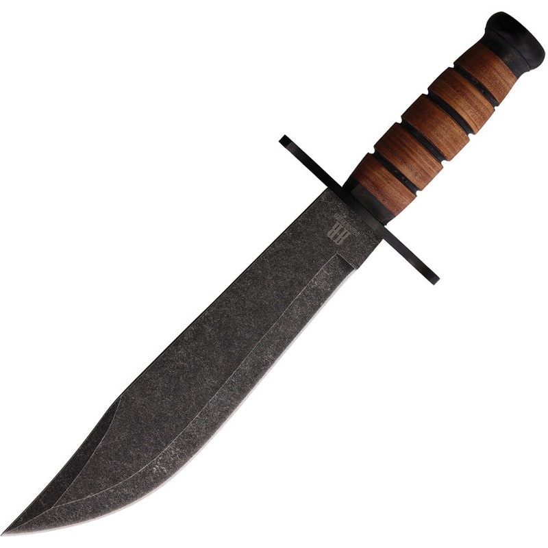Rough Ryder Combat Bowie Stacked Leather Stainless Fixed Blade Knife 2586
