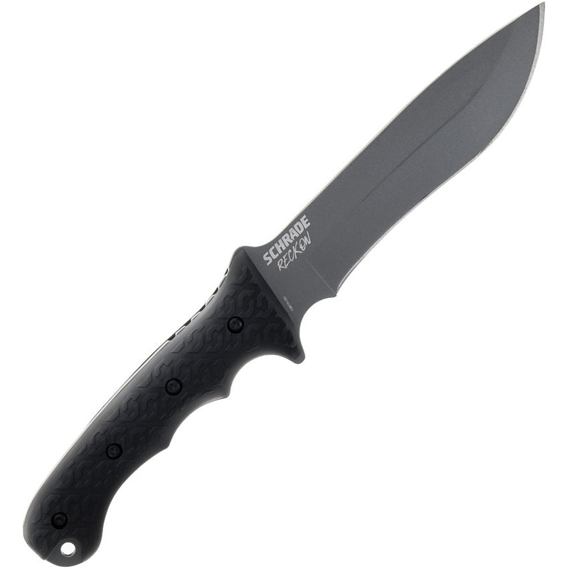 Schrade Reckon Black Smooth Synthetic AUS-8 Steel Fixed Blade Knife 1182522