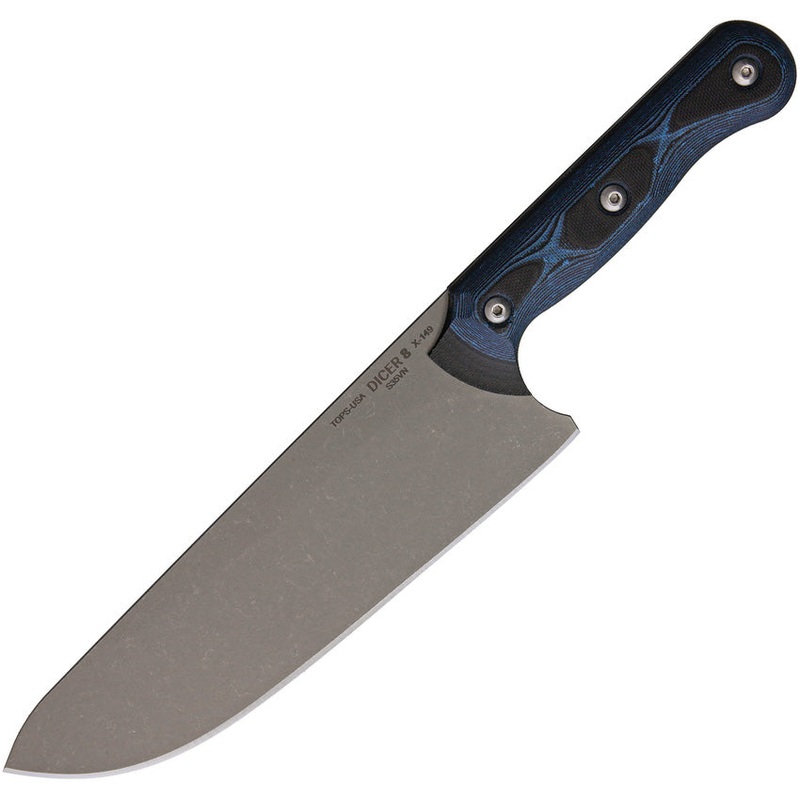 TOPS Dicer Chefs Blue/Black Smooth G10 S35VN Fixed Blade Knife DCR801