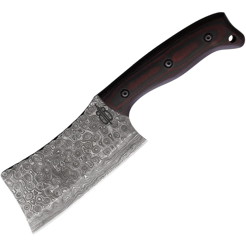 BucknBear Cleaver Black & Red G10 Damascus Fixed Blade Knife w/ Sheath 91553