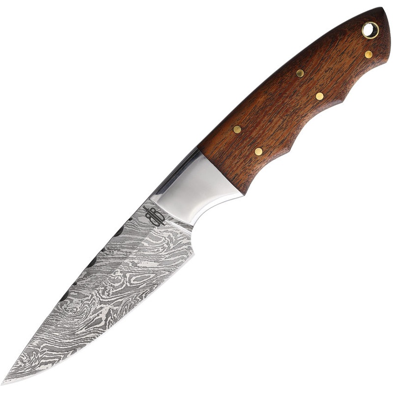 BucknBear Small Spear Hunter Walnut Wood Damascus Fixed Blade Knife 15248