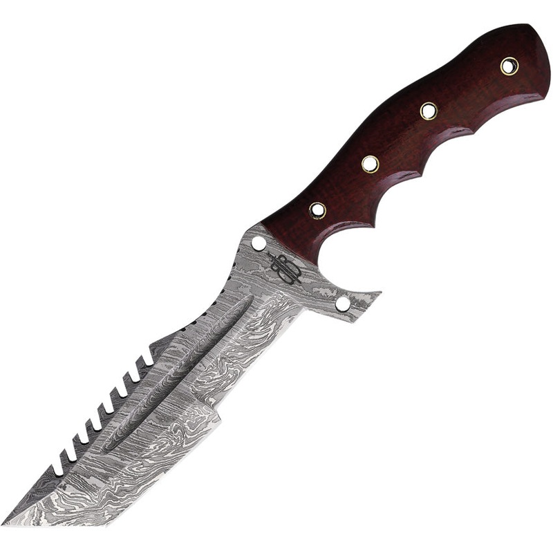 BucknBear Tanto Tracker Red Micarta Damascus Fixed Blade Knife w/ Sheath 1225TT
