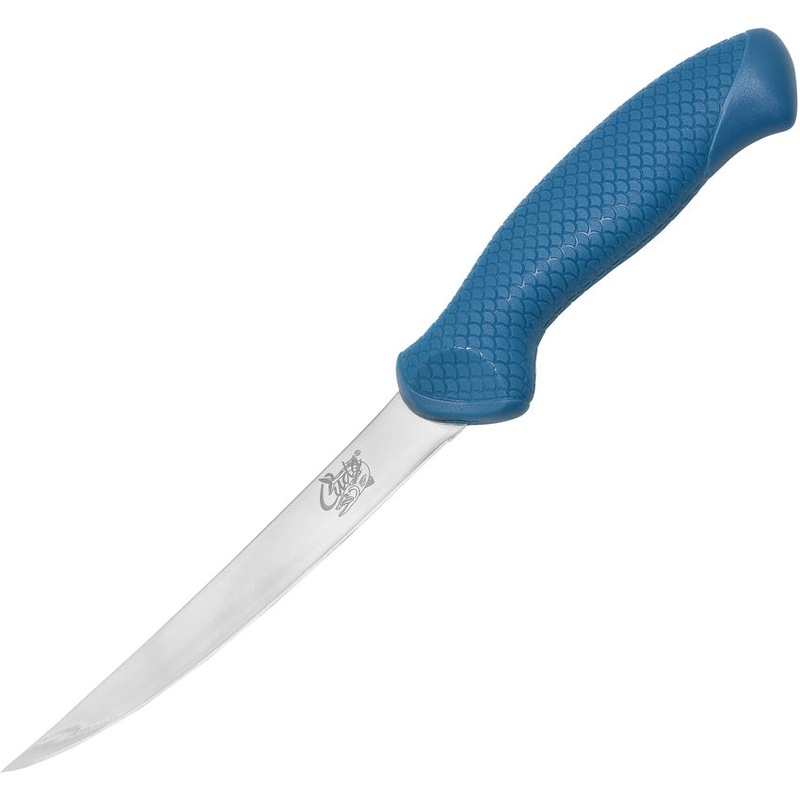 Camillus AquaTuff Curved Boning Fillet Blue Stainless Fixed Blade Knife 23049