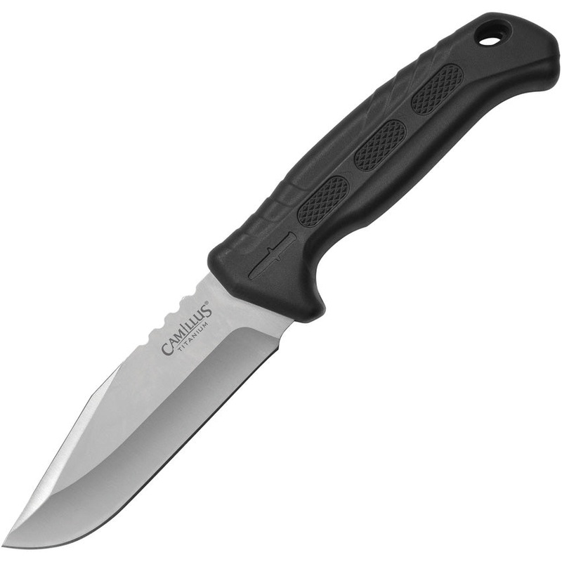 Camillus Hawker Black TPR 420 Stainless Fixed Blade Knife w/ Belt Sheath 19154