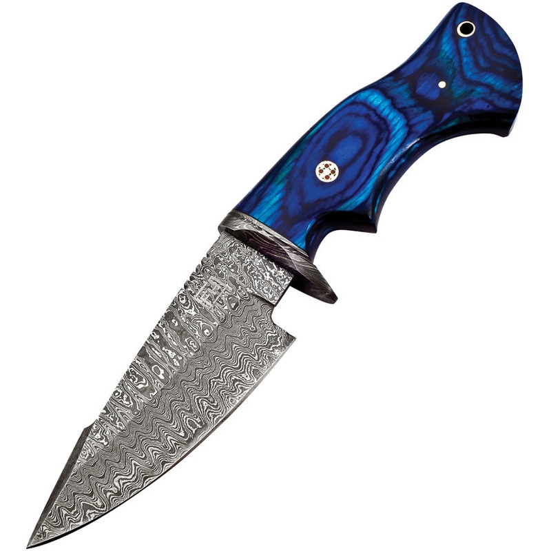 FH Knives Blue Smooth Pakkawood Damascus Steel Fixed Blade Knife MLK003