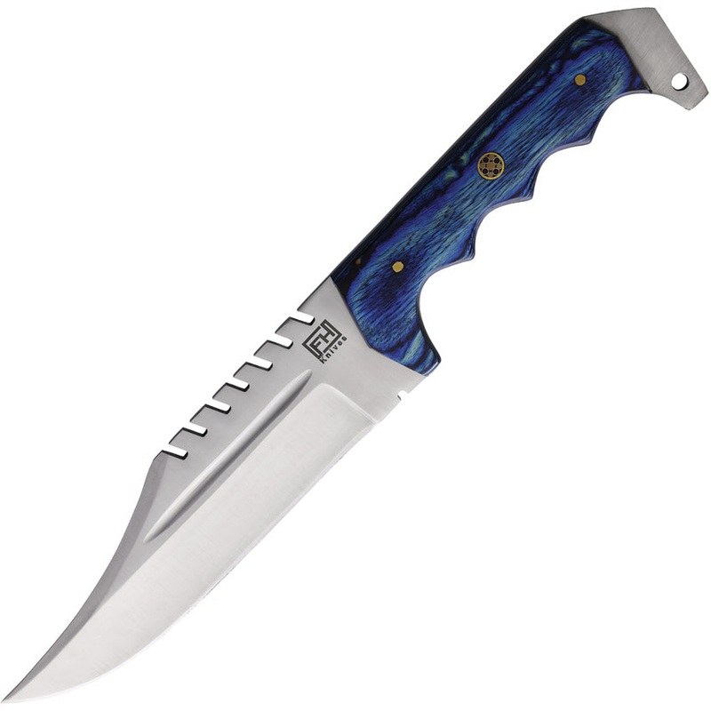FH Knives Bowie Blue Smooth Pakkawood Stainless Fixed Blade Knife CPBW002