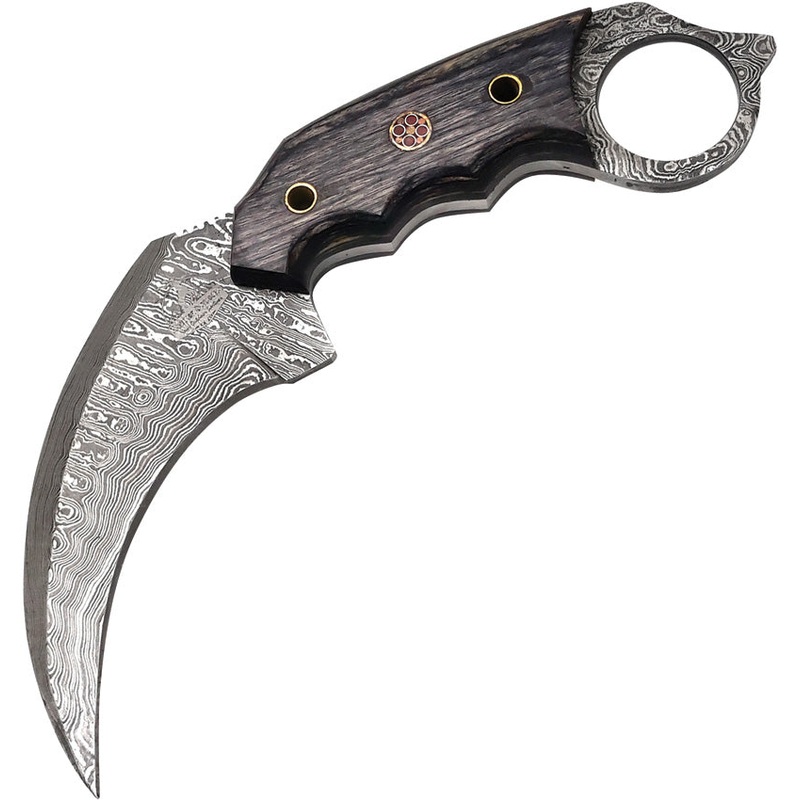 FH Knives Damascus Karambit Black Pakkawood Fixed Blade Knife KMBT002