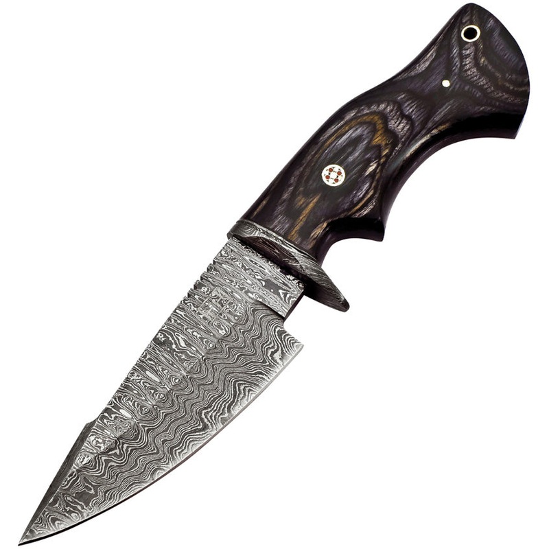FH Knives Gray & Black Smooth Pakkawood Damascus Fixed Blade Knife MLK004