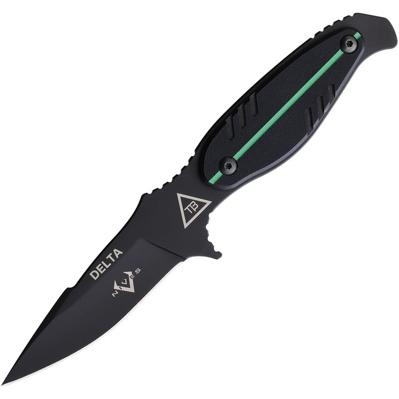 V NIVES Delta Green Line Black G10 Stainless Fixed Blade Knife w/ Sheath 03090