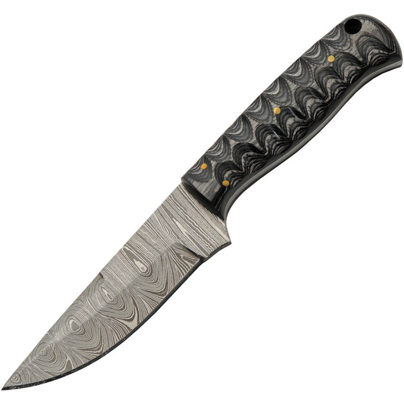Damascus Grooved Fixed Black Wood Damascus Fixed Blade Knife 1360