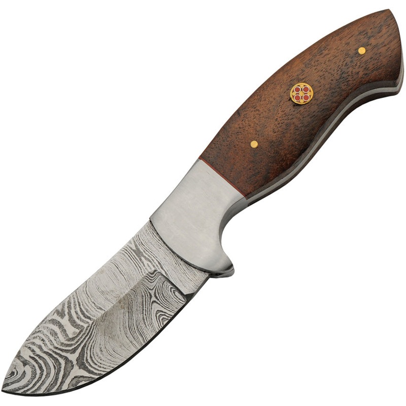 Damascus Hunter Brown Wood Damascus Steel Fixed Blade Knife 1336
