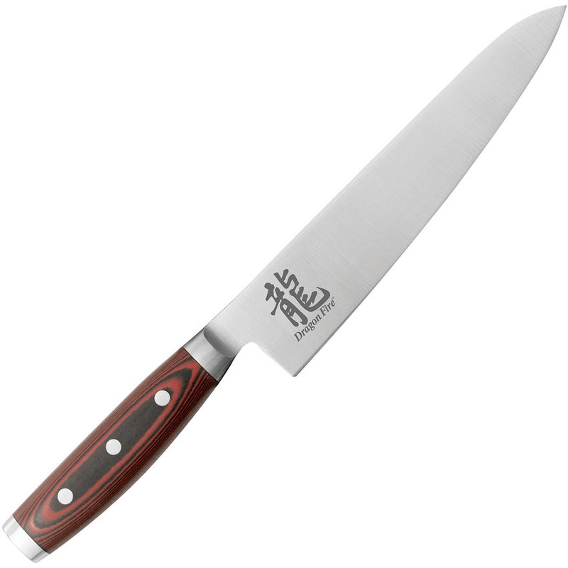 Dragon Apogee Dragon Fire Chefs Red Micarta BD1 Steel Kitchen Knife 00811