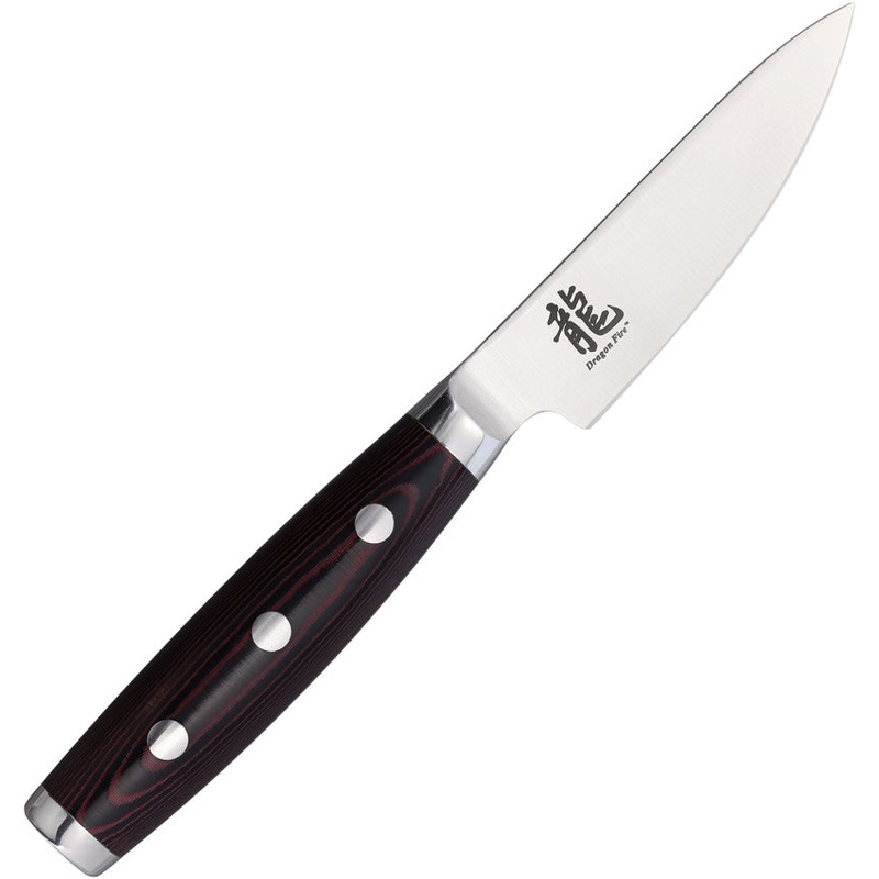 Dragon Apogee Dragon Fire Paring Red Micarta BD1 Steel Kitchen Knife 00812
