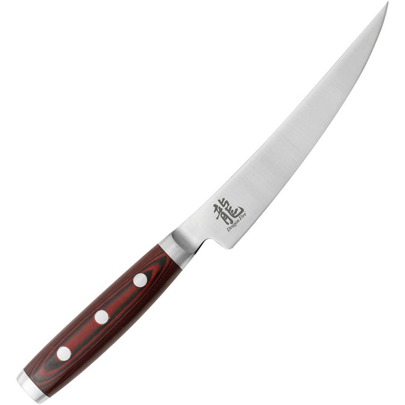 Dragon Apogee Fillet Brown/Red Micarta BD1 Steel Kitchen Knife 00824