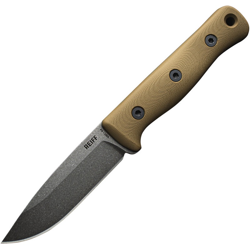 Reiff Knives F4 Bushcraft Survival Tan G10 Carbon Fixed Blade Knife REKF411CTGL