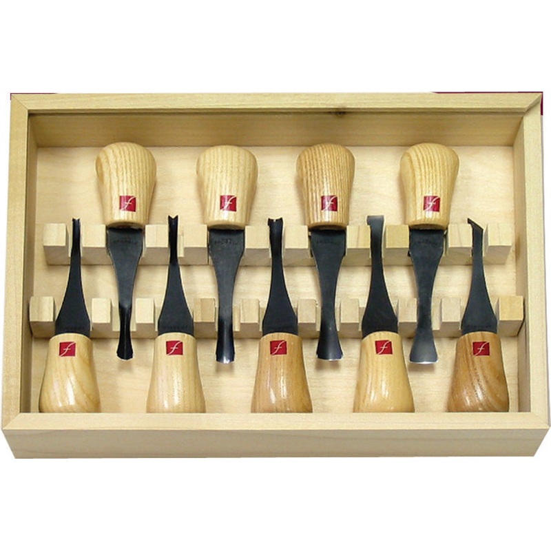 Flexcut Deluxe Tan Wood Carbon Steel 9pc Carving Knives Palm Tool Set FR405