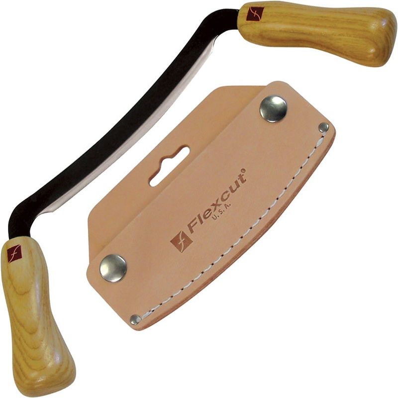 Flexcut Flexible Draw Tan Wood Carbon Steel Fixed Blade Knife w/ Leather Sheath KN16