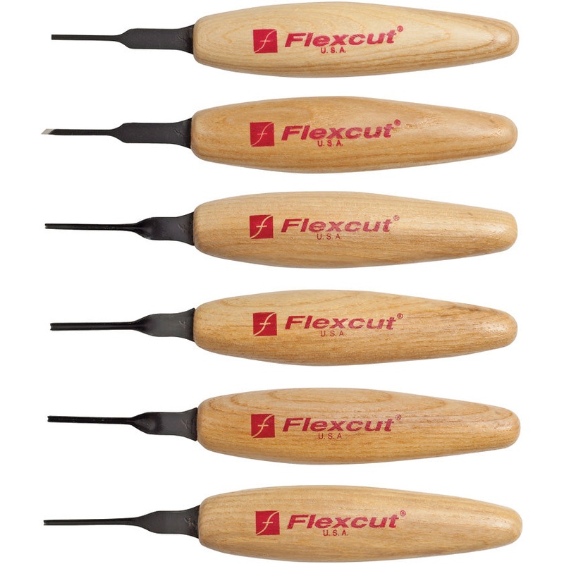 Flexcut Mixed Profile Tan Wood Carbon Steel 6pc Carving Knives Micro Tool Set MT910
