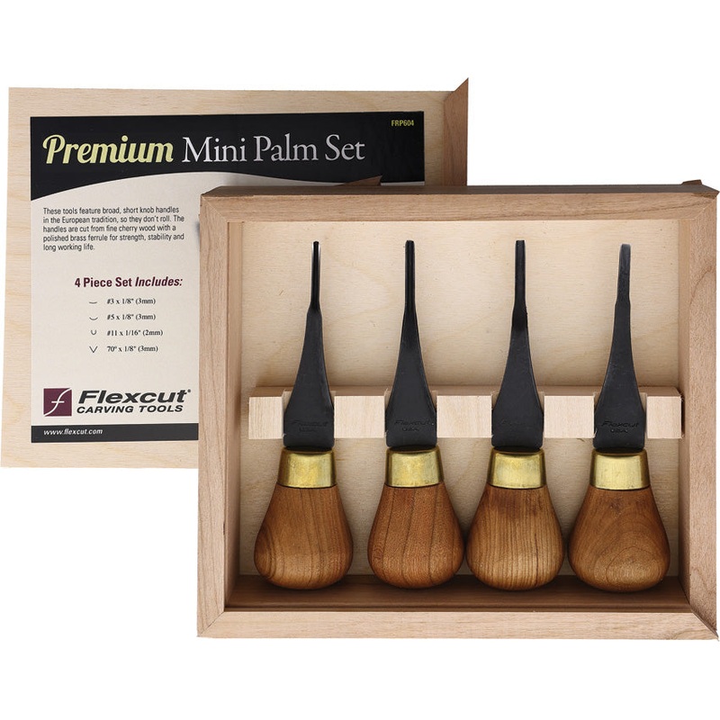 Flexcut Premium Cherry Wood 4pc Carving Knives Mini-Palm Tool Set FRP604