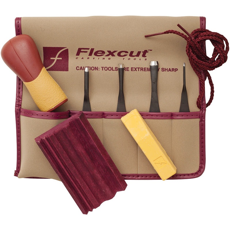 Flexcut Printmaking Tan & Burgundy ABS Carbon Steel 5pc Carving Knives Set SK130