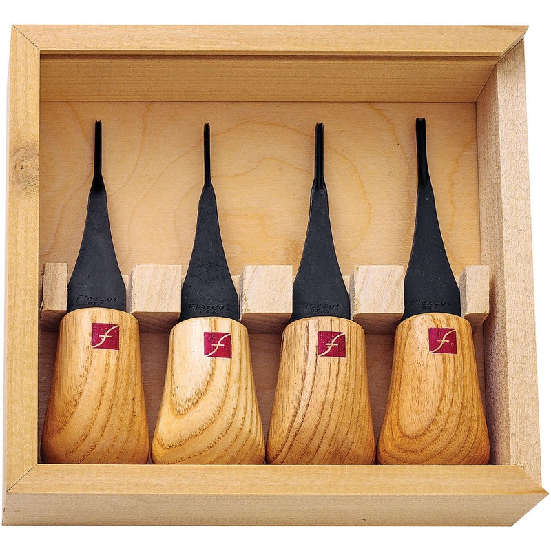 Flexcut Tan Wood Carbon Steel 4pc Carving Knives Micro-Palm Tool Set FR804