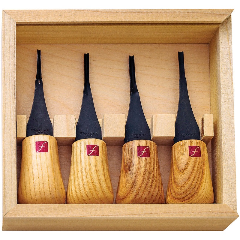 Flexcut Tan Wood Carbon Steel 4pc Carving Knives Mini-Palm Tool Set FR604
