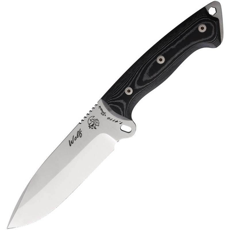 J&V Adventure Knives Wolf Black Micarta Stainless Fixed Blade Knife 1407M   - On Sale