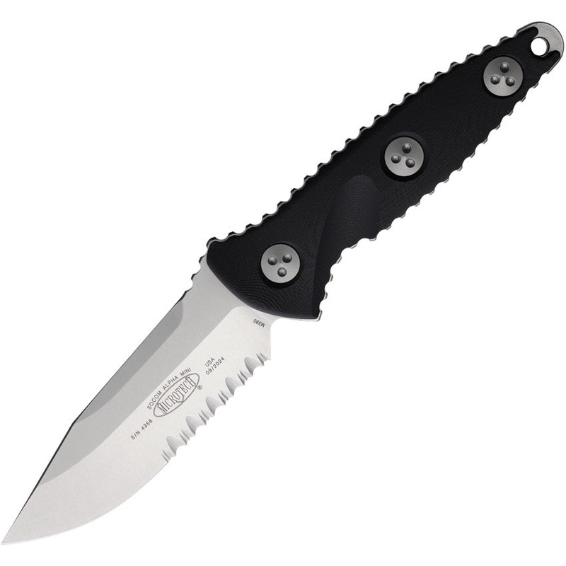 Microtech Socom Alpha Mini Black G10 Partially Serrated Clip Pt Fixed Blade Knife 113M11