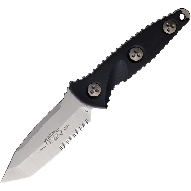 Microtech Socom Alpha Mini Black G10 Partially Serrated Tanto Fixed Blade Knife 114M11