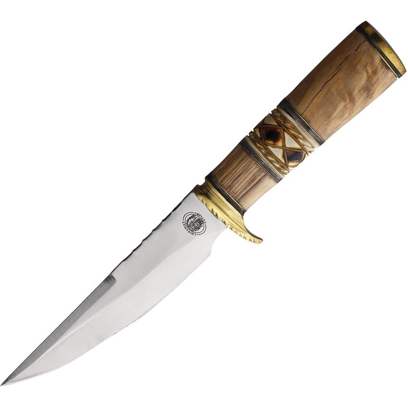 Frost Cutlery Sparrow Olive Wood Stainless Steel Fixed Blade Knife w/ Belt Sheath W887OW10