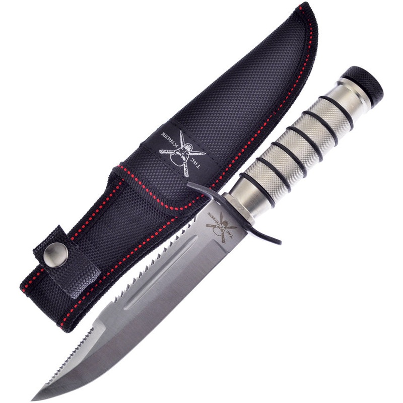 Frost Cutlery Survival Grey Aluminum Stainless Steel Fixed Blade Knife w/ Nylon Sheath X177