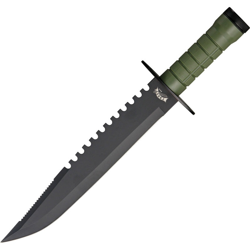 Frost Cutlery Survival Scout II Green Rubber Stainless Steel Fixed Blade Knife w/ Nylon Sheath DH253160C