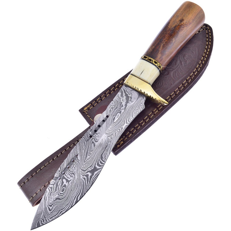 Frost Cutlery Willow Dream Bowie Brown Wood Stainless Fixed Blade Knife w/ Belt Sheath W612WD