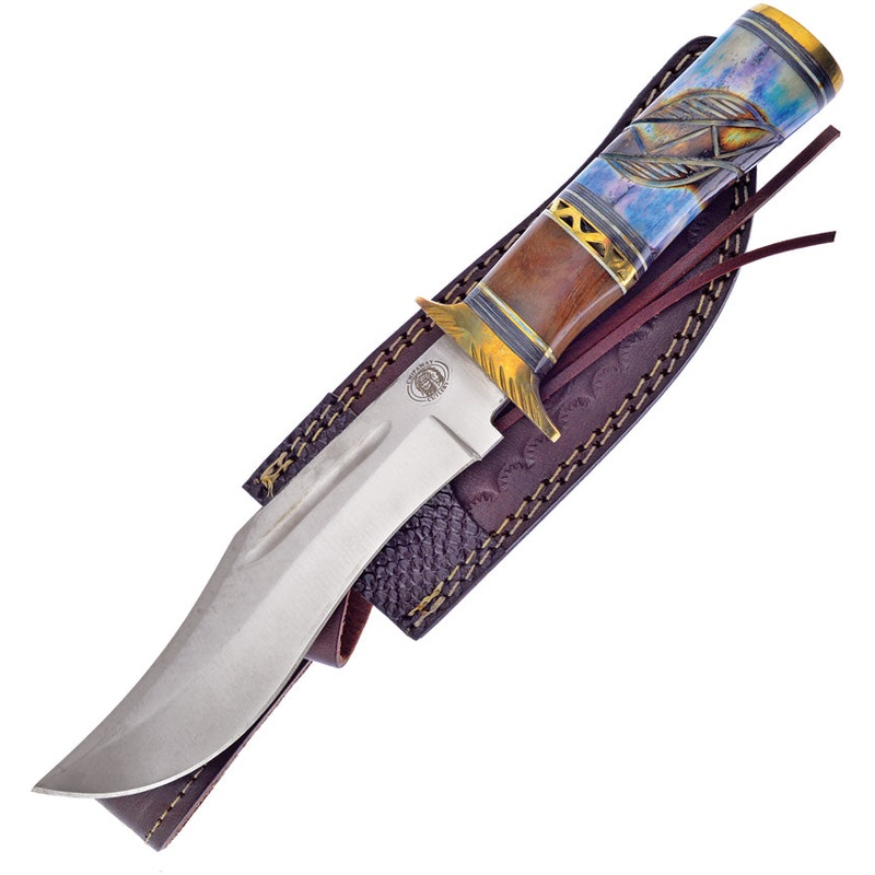 Frost Cutlery Wind Storm Blue Bone Stainless Steel Fixed Blade Knife w/ Belt Sheath W884BB